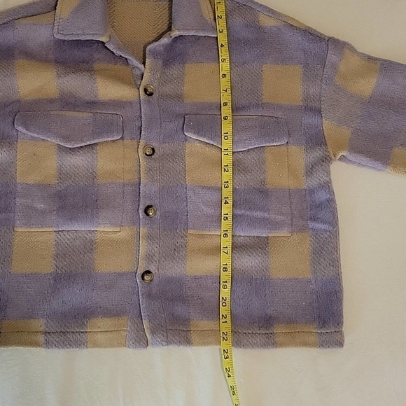 ACOA Plaid Shacket Oversized Jacket Purple Lavender Tan Button up Women's S/M - Picture 10 of 10